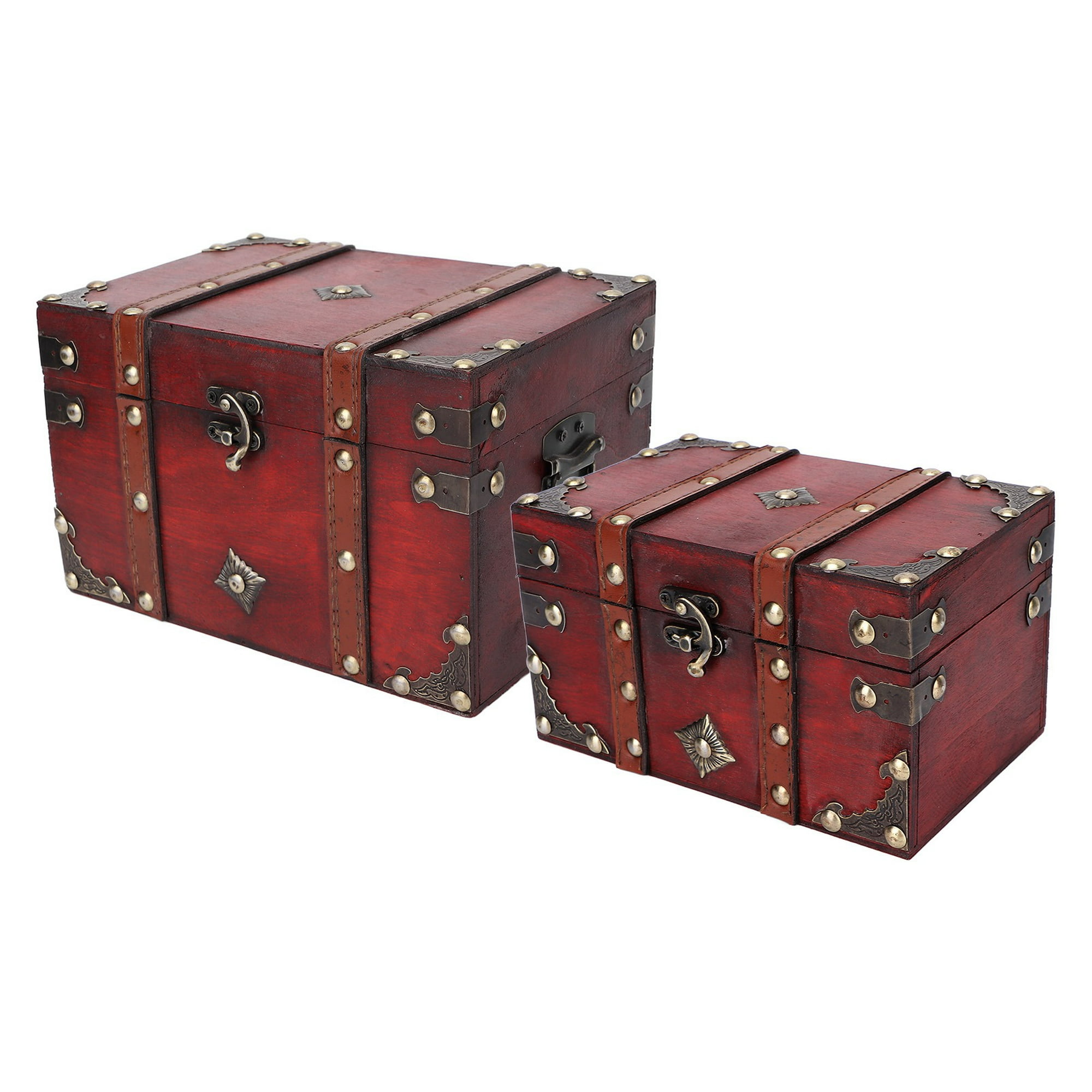  Maletas vintage de madera para cofre del tesoro, juego de 2:  baúles de almacenamiento decorativos con tapas con bisagras, cajas de  memoria para recuerdos, cofre pirata, baúl y baúl de madera, 