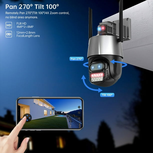 Camara seguridad IP 4K de 8MP con WiFi / doble lente / exteriores