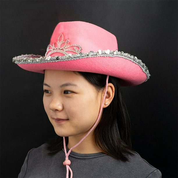 Sombrero Rosa Blanco Cowgirl Plumas Mujer, White Pink Cowboy Hat