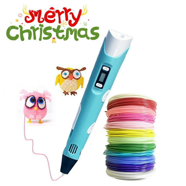 Bolígrafo de impresión 3D Bolígrafo 3D Pantalla LCD con filamento PLA de 3  colores Bolígrafo de impresión 3D para niños y niñas Azul Doodler Juguetes  de dibujo para regalo de Navidad(Azul) brillar