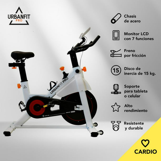 Bicicleta Fija para Spinning UrbanFit Pro Fitness Cardio de 15 Kg blanco  Unitalla UrbanFit Pro 617M