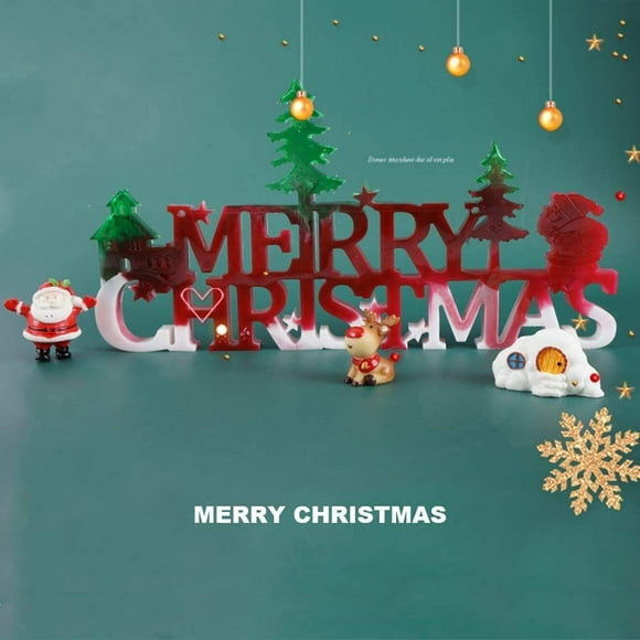 molde de resina de silicona de navidad moldes de letras de feliz navidad en 3d molde colgante de resina epoxi con orificio para colgar y 1 pieza de luces de cadena adornos colgantes de navidad para puerta y pared zhivalor jqwj365