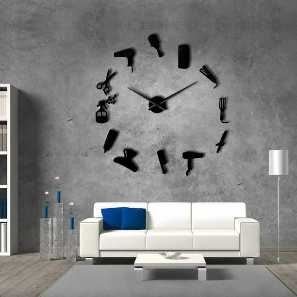 Espejo Superficie 3D DIY Relojes de pared Diseño moderno Sala Relojes de  pared decorativos (negro)