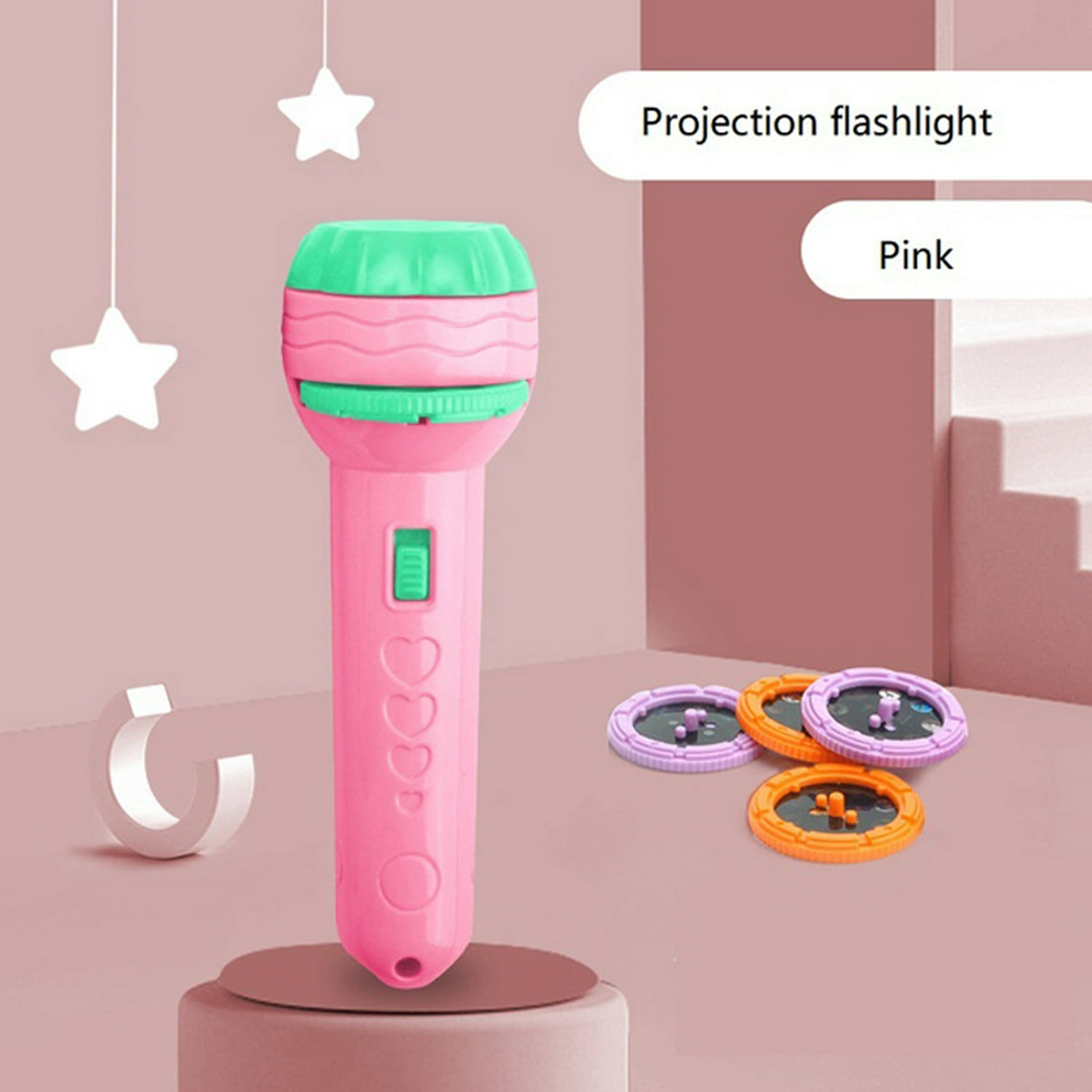  Linterna de juguete, imagen de animal para niños, proyección  luminosa de linterna con presentaciones de diapositivas, proyector de luz  de proyección de antorcha, luz nocturna para niños (rosa) : Herramientas y