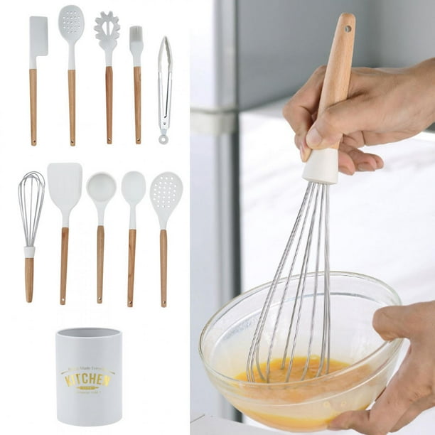 Set Utensilios De Cocina Kit 11 Piezas Lata Madera Silicona