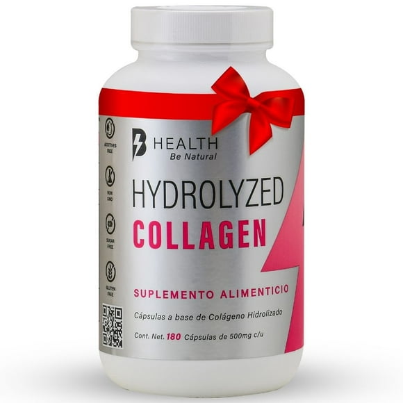 colágeno hidrolizado  100 natural  sin azúcar  keto  b health be natural colágeno hidrolizado vitamina c y elastina 180 cápsulas de 500 mg