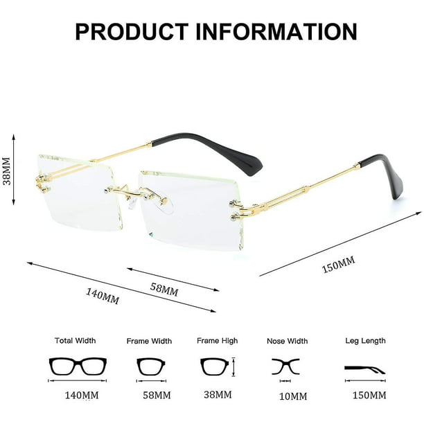 Gafas de sol rectangulares sin montura para mujer/hombre, gafas