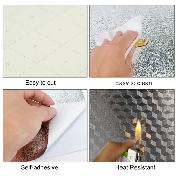 Adhesivo para salpicaduras de cocina, papel tapiz de papel de aluminio,  impermeable, a prueba de aceite, resistente a altas temperaturas