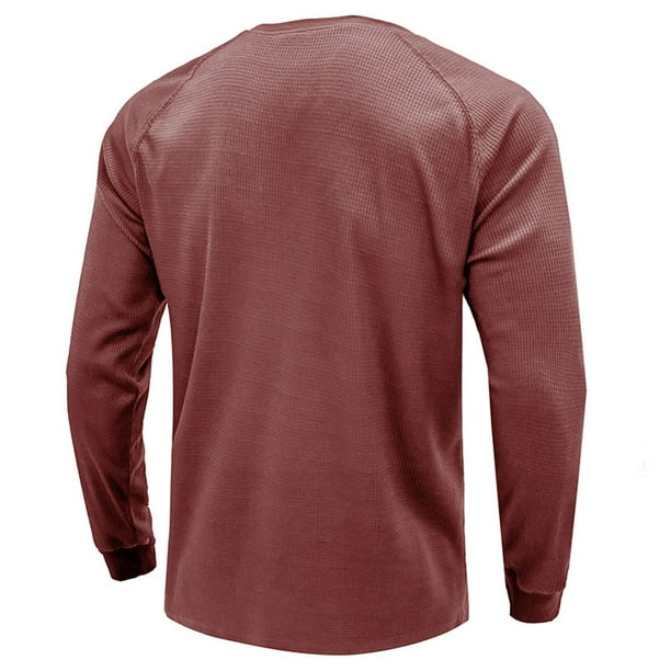 Camiseta de manga larga para hombre con diseño de gofres de color sólido  sin botones con capucha y cuello redondo Pompotops oipoqjl34569