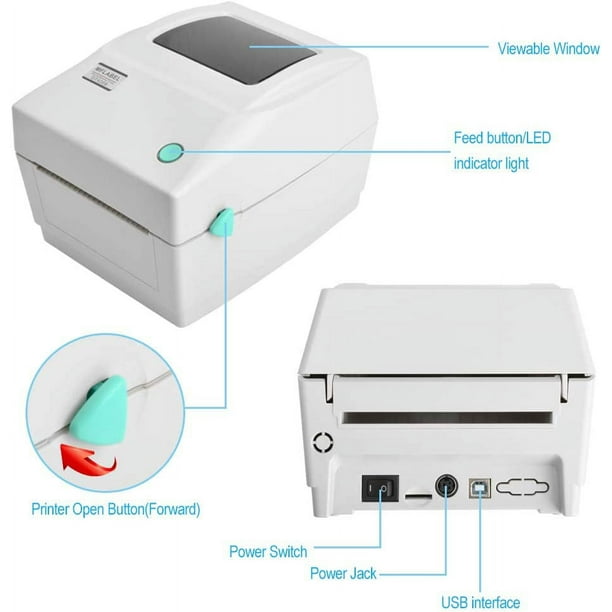  Impresora térmica de etiquetas, impresora térmica directa de  alta velocidad de 6.299 in/s, impresoras de pedidos USB con cortador  automático para etiquetas de envío y franqueo, configuración de un clic en
