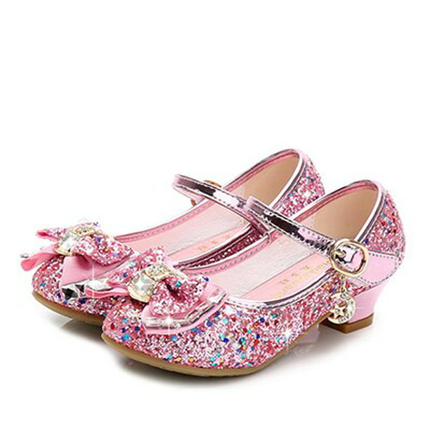Zapatos de cuero de princesa Disney para niñas, zapatos de tacón alto  informales con flores y purpurina para niñas, zapatos de niñas con nudo de  mariposa, rosa, Silver32 zhangmengya CONDUJO