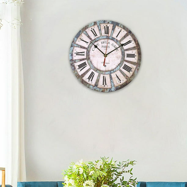 Reloj de pared vintage grande, reloj de pared redondo, de metal,  silencioso, sin tictac, funciona con pilas, relojes de números romanos para  el hogar