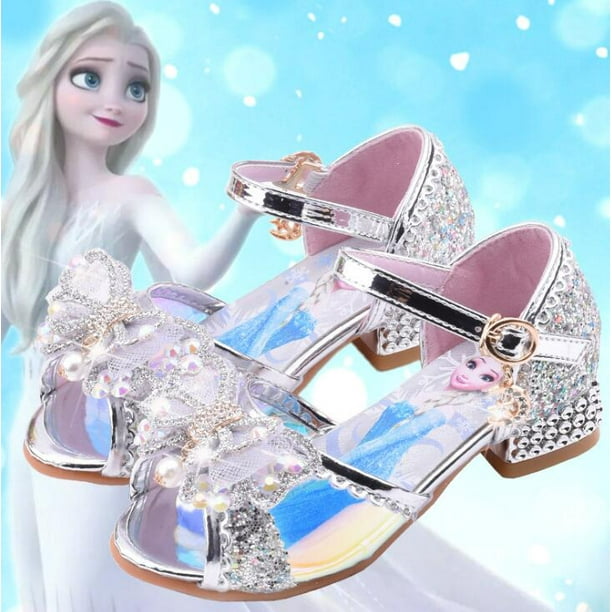 Zapatos de tacón alto para niños y niñas, sandalias de princesa a