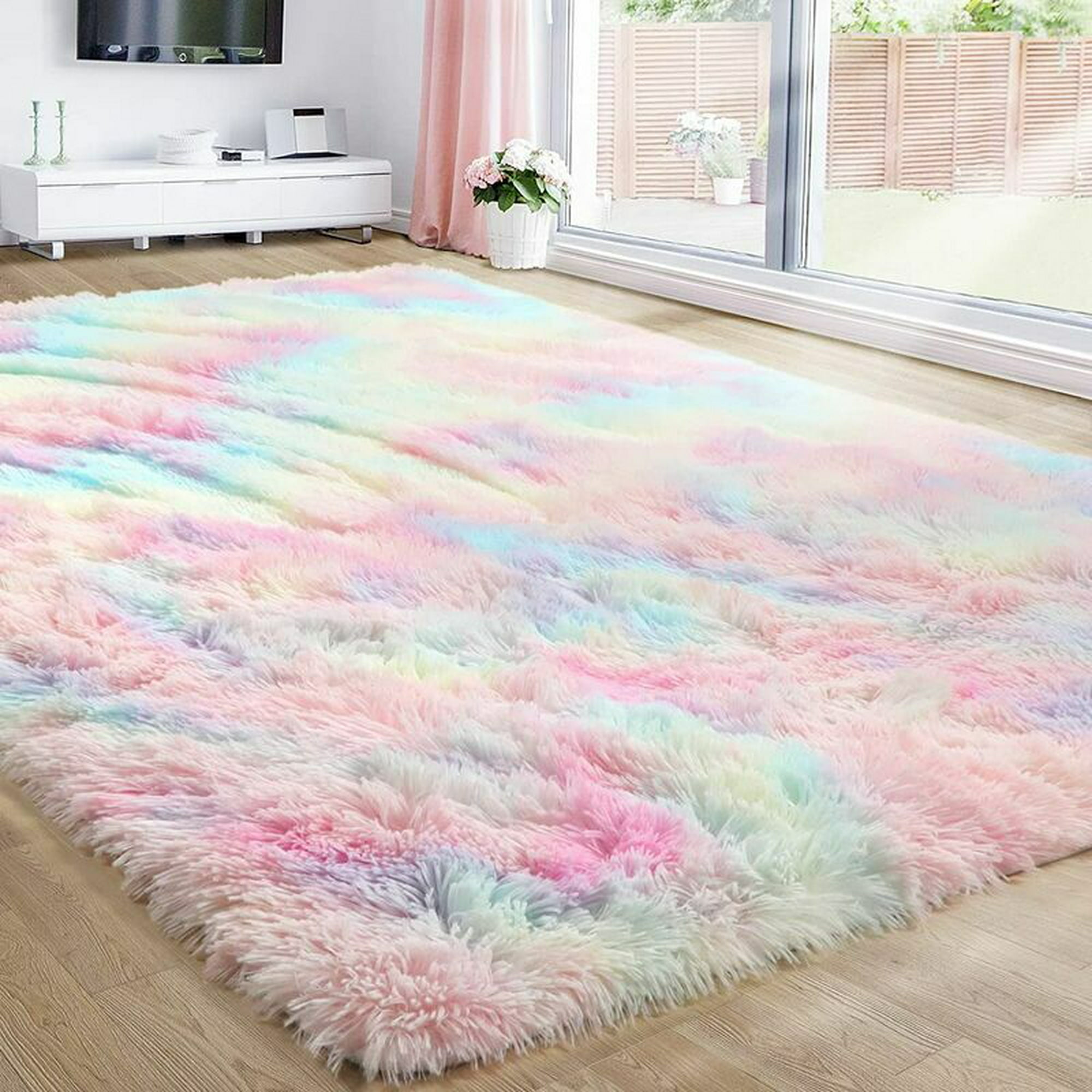 Alfombra redonda rosa para dormitorio, habitación de niños, alfombra redonda  esponjosa de 4'X4', alfombra esponjosa para dormitorio, alfombra de felpa  Levamdar CZJJ-XM2-12