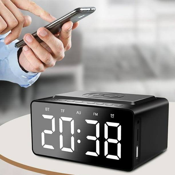 Seitruly Reloj despertador con altavoz Bluetooth, reloj despertador Digital  con carga inalámbrica para teléfono móvil, Radio LED portátil para  Electrónica