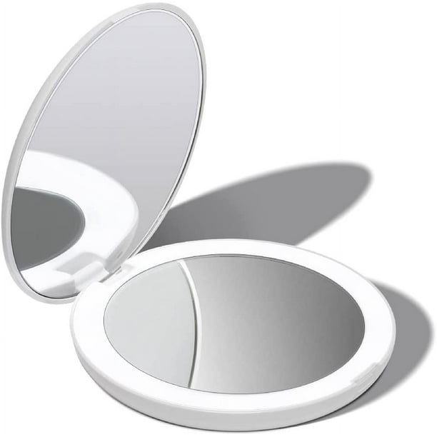 Espejo de bolsillo con luz LED, aumento de 1x/10x - Espejo de maquillaje de  mano grande con luz natu brillar Electrónica