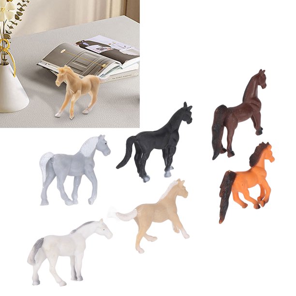 Juego de figuras de caballos de 6 uds., figura de caballo divertida y  bonita simulada para niños, modelo de juguete para juego de imitación,  decoración