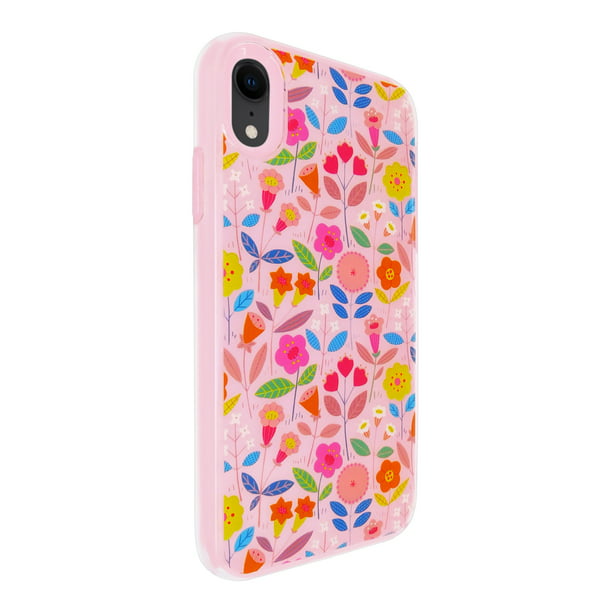 Funda de Diseño Doble Capa con Vidrio 9D para iPhone XR Flores con fondo  rosa Selicell Funda de diseño doble capa