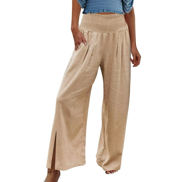 Gibobby Pantalones sueltos sólidos Pantalones de cintura Pierna Mujer Color  Pantalones anchos sexy para mujer (Khaki, M)
