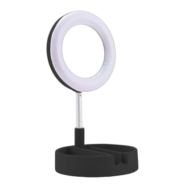 Anillo de luz para Selfie con soporte para teléfono, espejo de maquillaje  USB con iluminación con bandeja, soporte extensible LED independiente para  Negro Sunnimix base de lampara