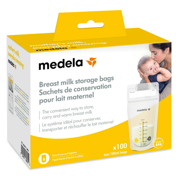 Medela pack de bolsas de almacenamiento de leche materna de 180 ml, paquete  de 25 bolsas de recogida de leche materna sin BPA con doble cierre, de  congelación y descongelación rápida 