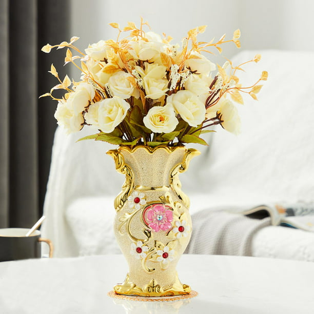 Flores sintéticas en jarrón de cerámica, arreglo floral artificial para  decoración del hogar, cocina, sala de estar, comedor, mesa de café,  decoración
