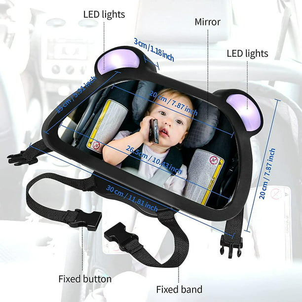 Espejo de coche de bebé Led, espejo retrovisor de bebé, espejo de asiento  trasero de coche de bebé, espejo de asiento trasero, espejo de coche de bebé,  rotación de 360. Afortunado Sencillez