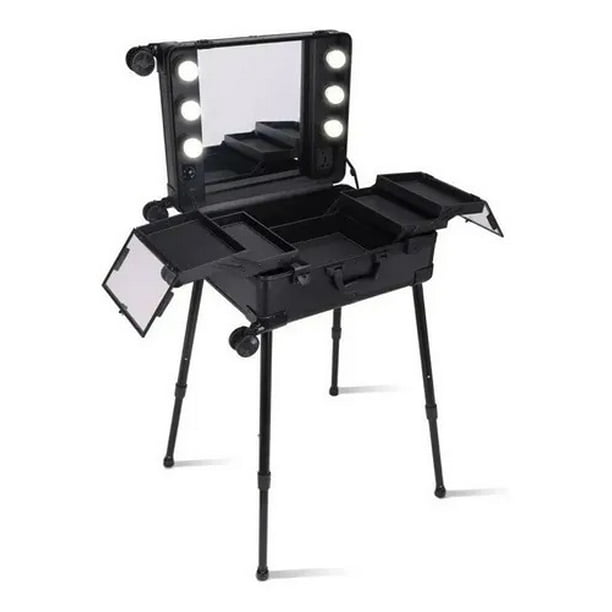 Maleta maquillaje trolley + espejo led t-27 negro