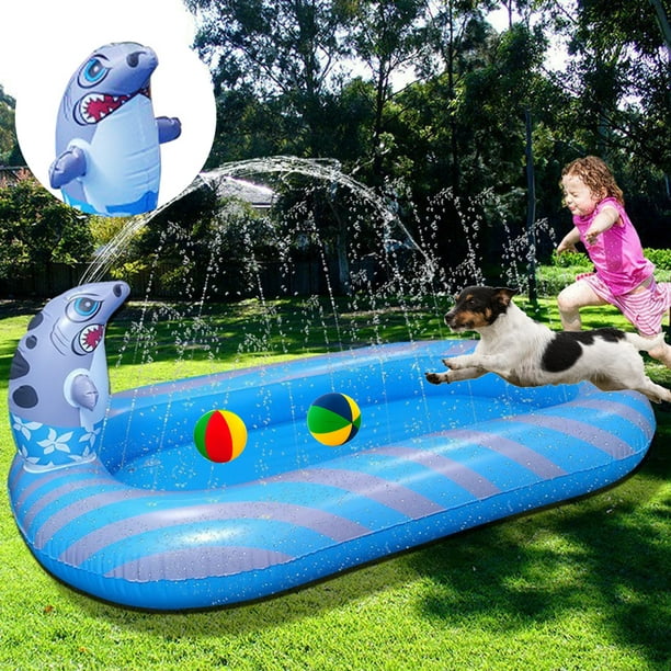 Piscina para bebés, piscina infantil de tiburón con dosel, piscina inflable  portátil para niños con rociador de agua, centro de juegos de agua para