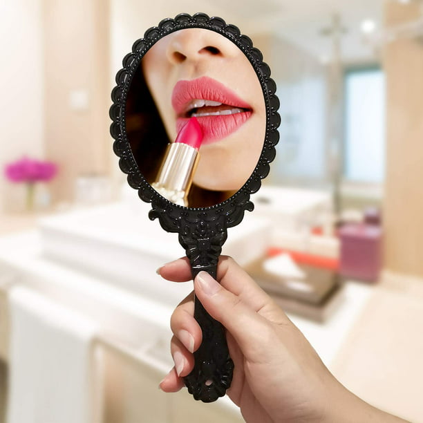 Espejo de mano vintage, pequeños espejos decorativos de mano para  maquillaje facial, flor en relieve, portátil, antiguo, viaje, espejo  cosmético personal con polvo (negro) Ofspeizc WRMH-924-2