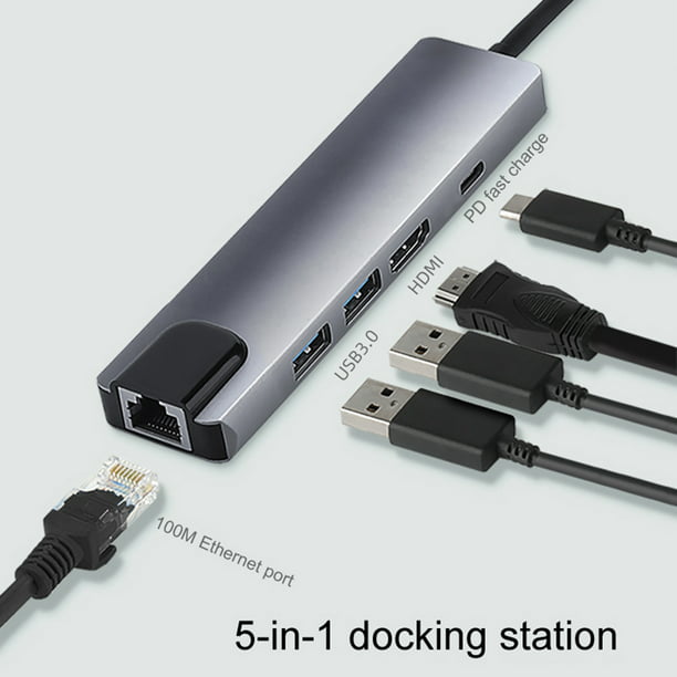 ADAPTADOR MINI USB-C HDMI, RJ45, RED, TARJETA DE MEMORIA