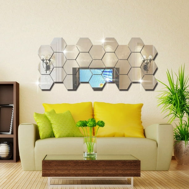 12 Uds espejo acrílico pegatinas de pared espejos extraíbles calcomanía de  pared hexagonal geométrico pegatina de pared para el hogar dormitorio
