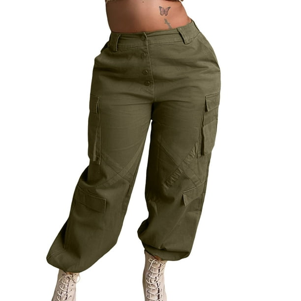 Gibobby pantalones anchos mujer Pantalones nuevos para mujer Nuevos pantalones  cargo de pierna recta (Verde, L)