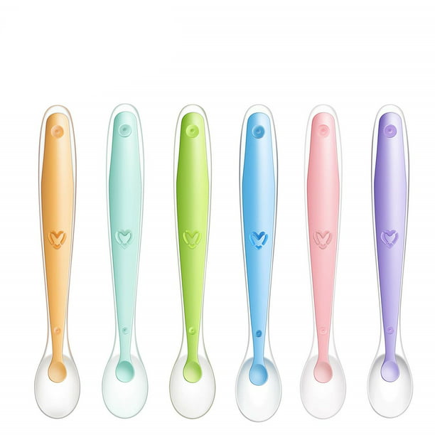 4 cucharas de silicona para bebés de 6 a 12 meses, sin BPA, cucharas de  destete LED para bebés, cuchara de entrenamiento, utensilios de