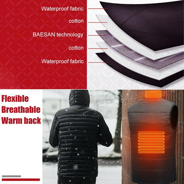 Chaleco calefactable para hombres y mujeres, chaqueta calefactable  eléctrica USB con 4 zonas calefactoras para deportes al aire libre