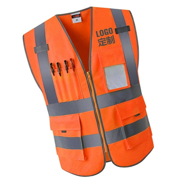 A-SAFETY - Chaleco reflectante de malla de alta visibilidad con bolsillos y  cremallera, chaleco reflectante Hi Vis Viz (malla de color naranja, talla