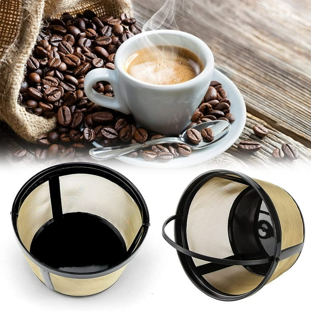 Filtros de café reutilizables, paquete de 2 filtros de café de cesta de 8 a  12 tazas, filtros de café de repuesto con fondo de malla de acero  inoxidable para café y