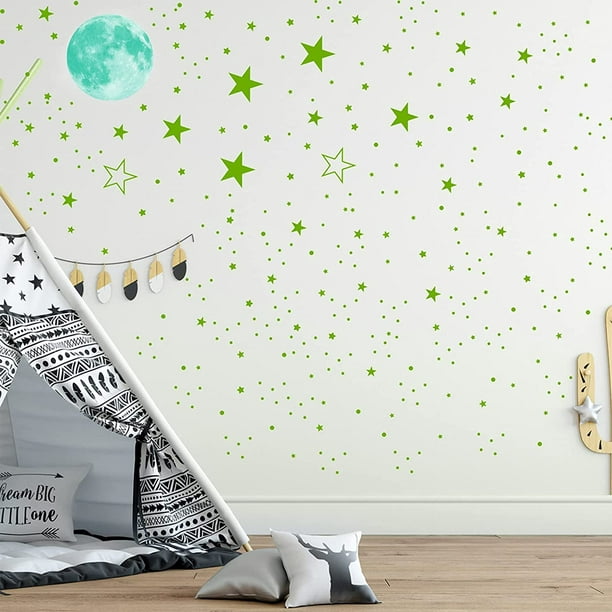  BESPORTBLE 101 pegatinas fluorescentes de la luna de la  estrella DIY autoadhesivas 3D Star Moon pegatinas de pared de plástico  brillante decoración para niños niños amarillo claro : Bebés