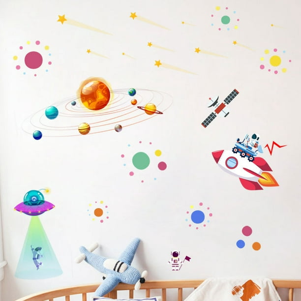 Estrellas, estrellas y planetas, pegatinas de pared de estrellas, estrellas  del espacio galáctico y pegatinas de pared de luna, cohete astronauta niños  niñas niños dormitorio JAMW Sencillez