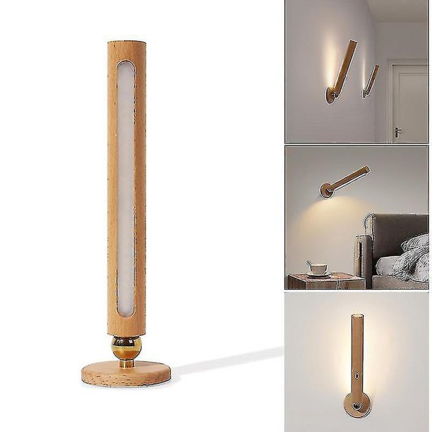 Lámpara de pared LED de madera giratoria de 360°: lámpara de pared  recargable con atenuación magnética desmontable y continua, lámpara de  pared