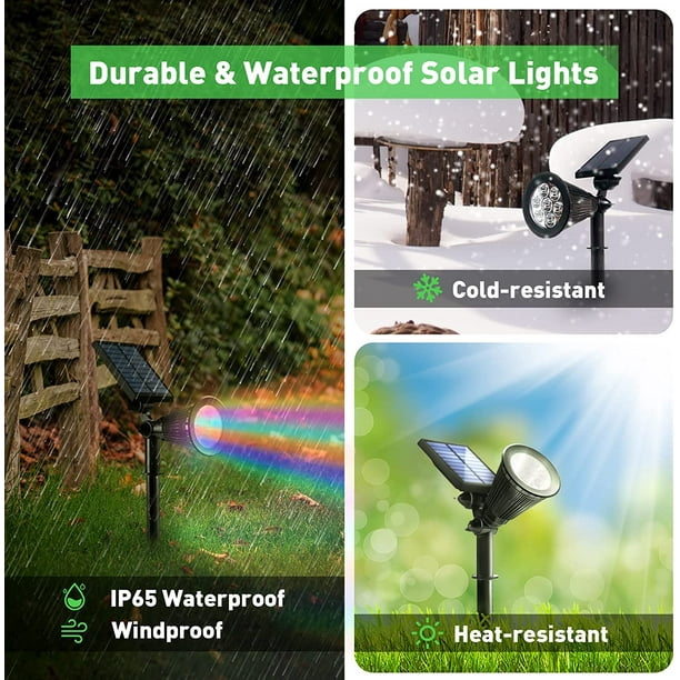 Focos solares para exteriores, 7 focos solares LED que cambian de color,  decoración impermeable, 2 en 1, iluminación de seguridad para jardín,  patio
