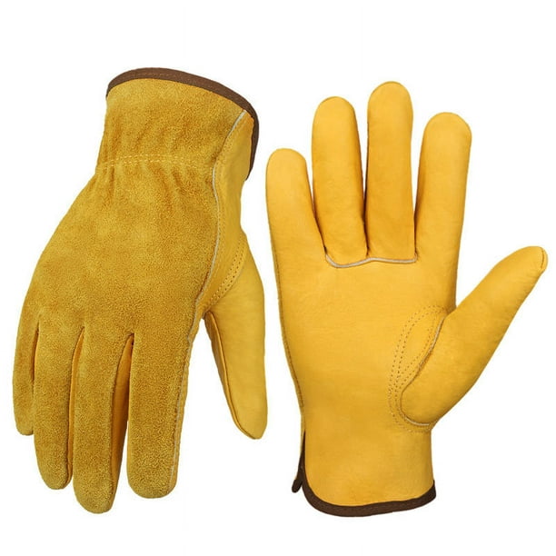 Guantes de jardinería antiespinas para hombre y mujer, guantes de trabajo  de cuero amarillo, guantes de jardinería de cuerpo entero brillar  Electrónica