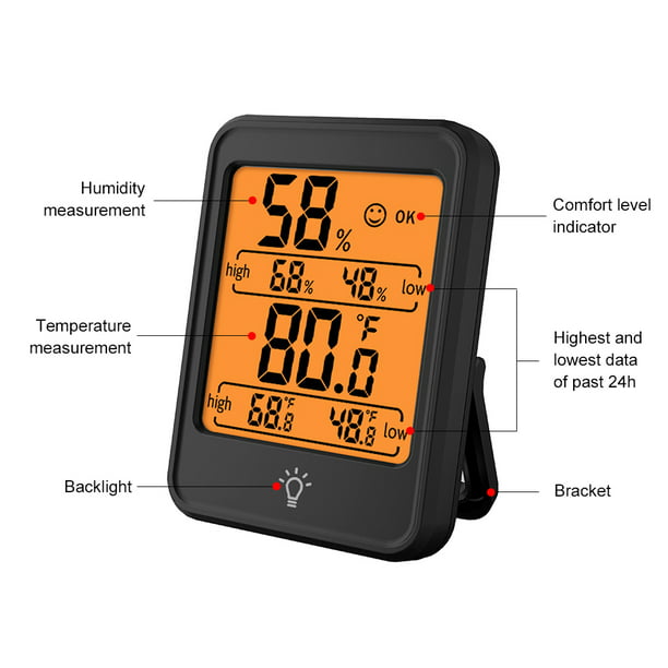 Higrómetro digital, lectura de alta precisión, funciona con pilas,  resolución de temperatura de 32.2 °F, monitor de humedad y temperatura, 3  botones
