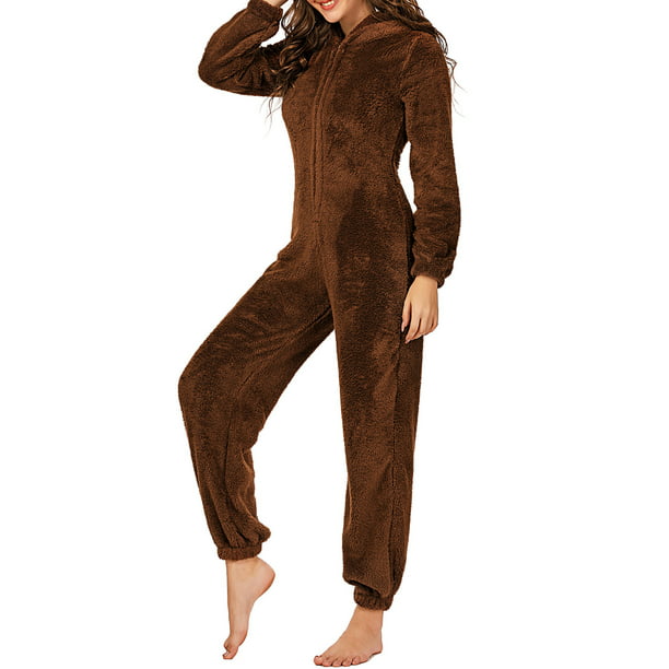 Pijama de forro polar para mujer, con capucha, peludo, cálido, mono, mono, ropa de dormir Irfora Café/3X-grande | Walmart en