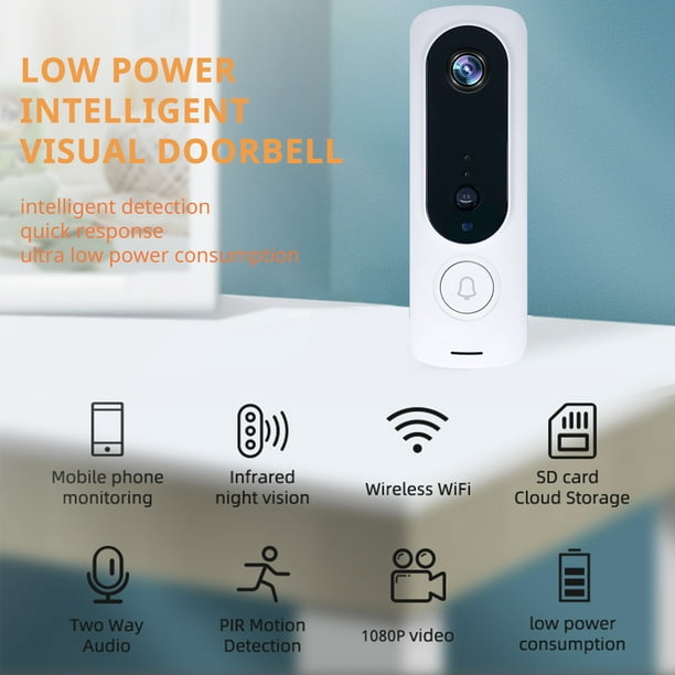 Cámara de timbre de video WiFi inteligente: cámara de timbre inalámbrico HD  1080P, detección de movimiento, visión nocturna, audio bidireccional