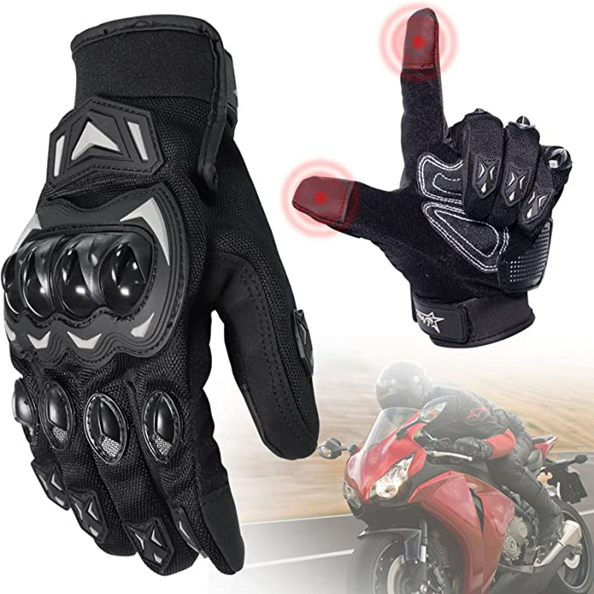 Guantes Moto Cuero Tactil Proteccion Motociclista Black - Negro