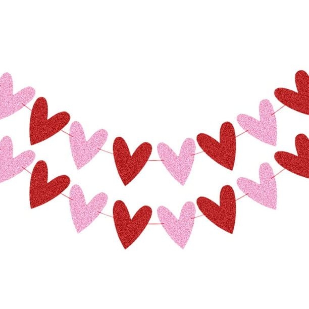 Guirnalda de Corazones para Decoración Valentín, Color Rojo, Rosa, Pancarta  de Corazón para Decoración Valentín, Guirnalda de 2 piezas Sunnimix