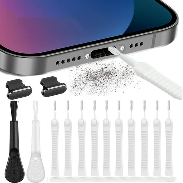 Tatuo Tapones antipolvo de metal compatibles con iPhone 14/13/12/13 Pro  Max, kit de cepillo de limpieza de enchufe de puerto de cargador de  teléfono