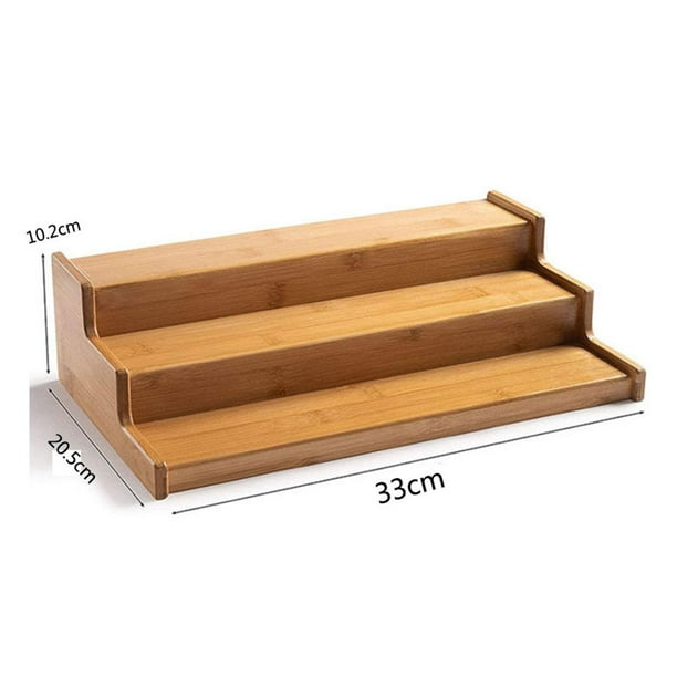 Un estante de especias de madera que incluye un estante de