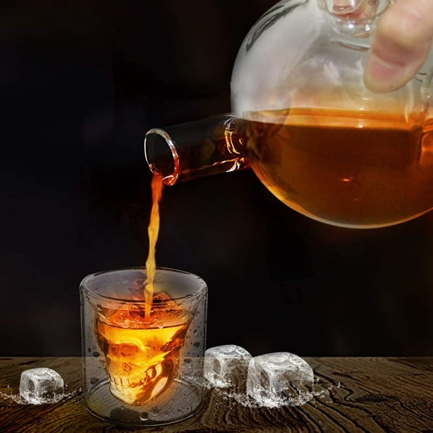 DBSUN Juego de vasos de cristal con diseño de calavera de cristal, vaso de  chupito, botellas de vodka de vino, whisky, cóctel, barware